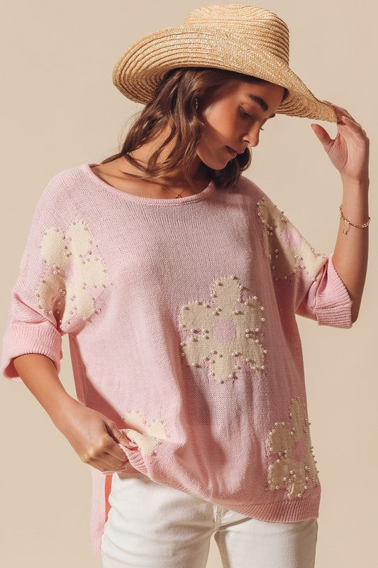 FLOWER PEARL SWEATER TOP