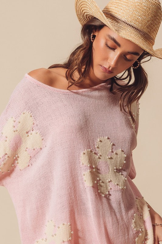 FLOWER PEARL SWEATER TOP