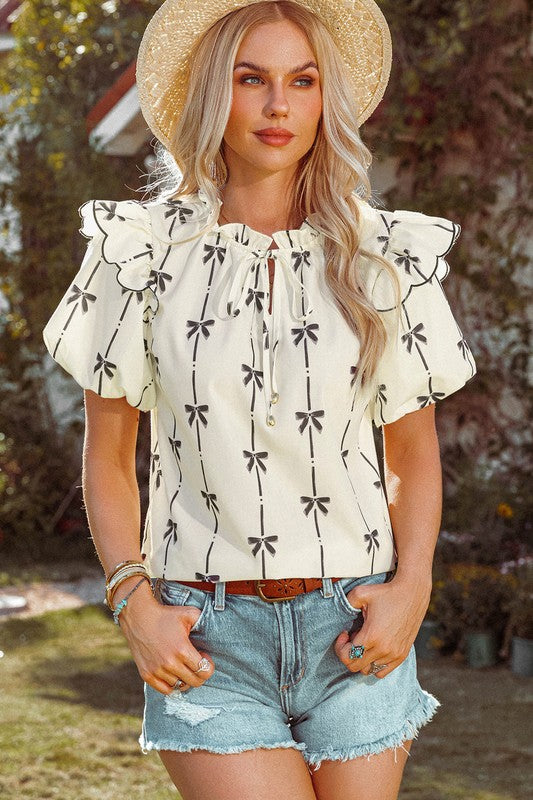 BOW RUFFLED BLOUSE