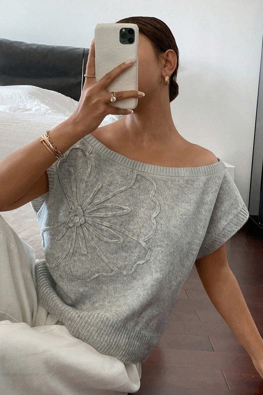 OFF SHOULDER FLORAL SWEATER