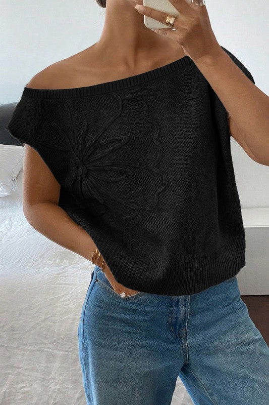 OFF SHOULDER FLORAL SWEATER