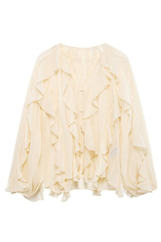 RUFFLE LAYERED CAPE BLOUSE