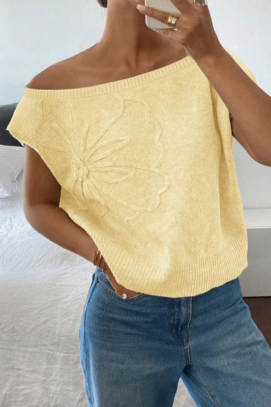 OFF SHOULDER FLORAL SWEATER